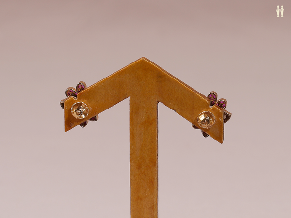 Floral Design With Tri Color Stone Pure Silver Stud Earrings