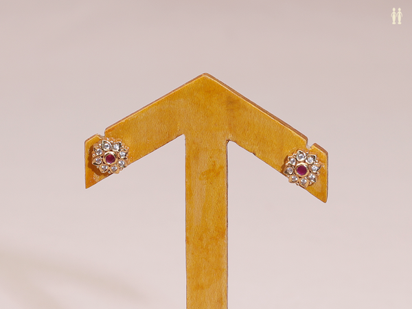 Crystal And Pink Stone Gold Plated Silver Stud Earrings
