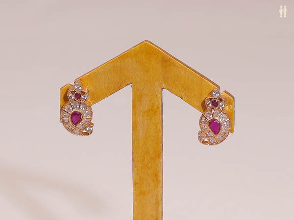 Crystal And Pink Stone Gold Plated Pure Silver Earrings