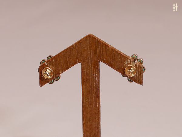 Floral Design With Emerald Stone Pure Silver Stud Earrings