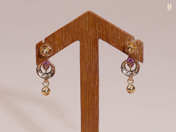 Pink And Crystal Stone Gold Plated Pure Silver Earrings