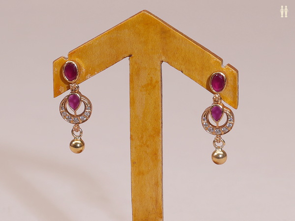 Pink And Crystal Stone Gold Plated Pure Silver Earrings