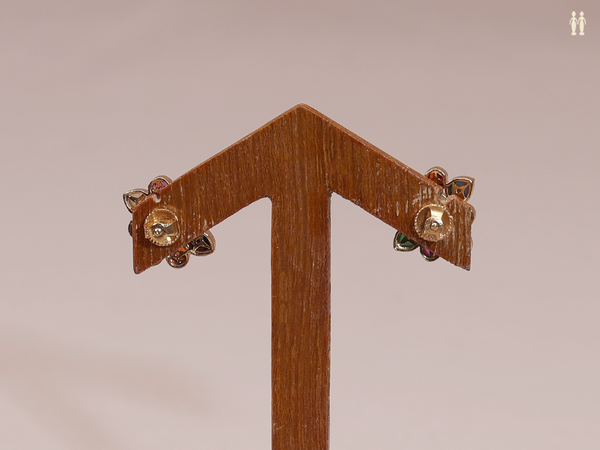 Multicolor Stone Gold Plated Pure Silver Stud Earrings