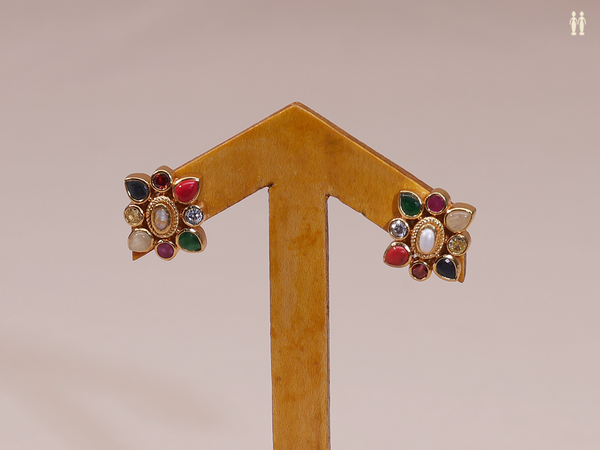 Multicolor Stone Gold Plated Pure Silver Stud Earrings