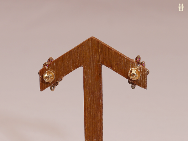 Crystal And Pink Stone Gold Plated Pure Silver Stud Earrings