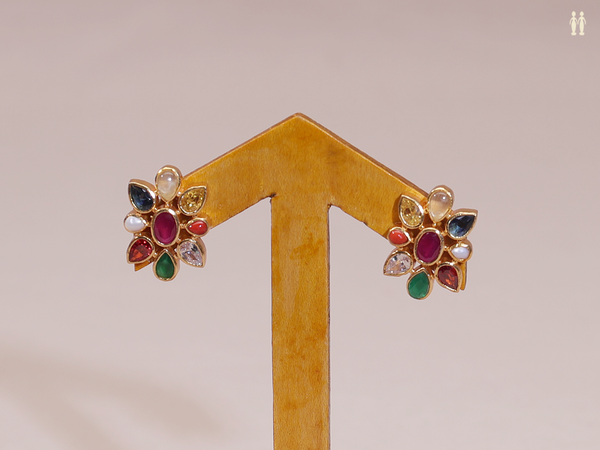 Multicolor Stone Gold Plated Silver Stud Earrings