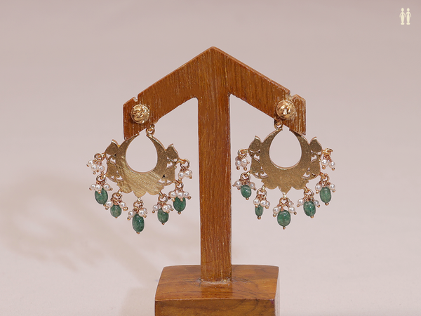 Tri Color Stone With Beads Gold Plated Pure Silver Earrings