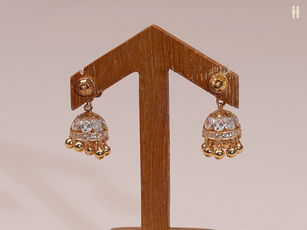 Crystal Stone Gold Plated Pure Silver Jhumkas