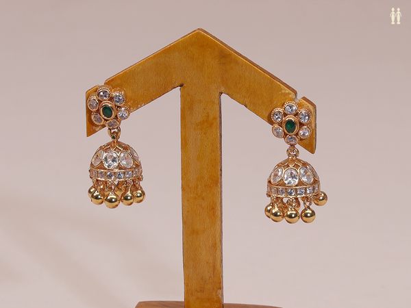 Crystal Stone Gold Plated Pure Silver Jhumkas