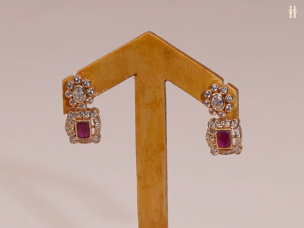 Crystal And Pink Stone Gold Plated Pure Silver Stud Earrings