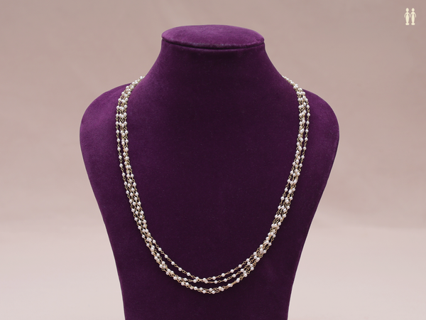 Multi Layered Beads Gold Plated Pure Silver Long Necklace
