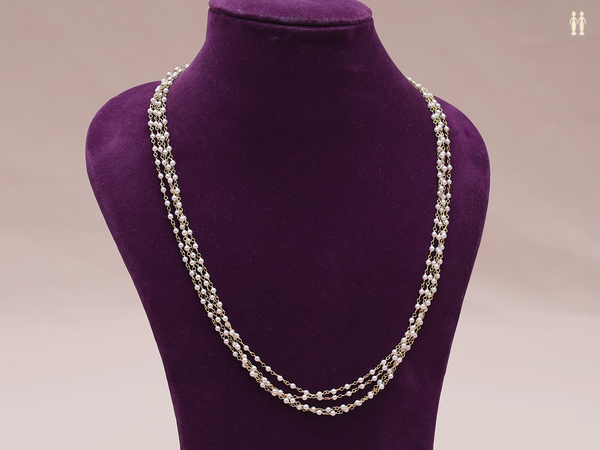 Multi Layered Beads Gold Plated Pure Silver Long Necklace