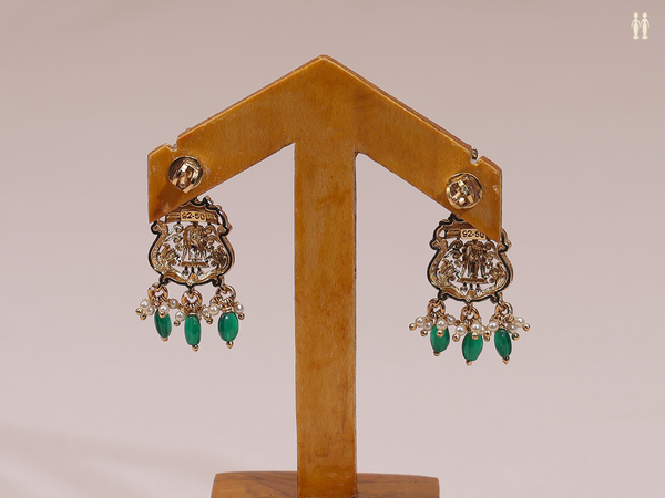 Antique Design With Green And Crystal Stone Silver Earrings