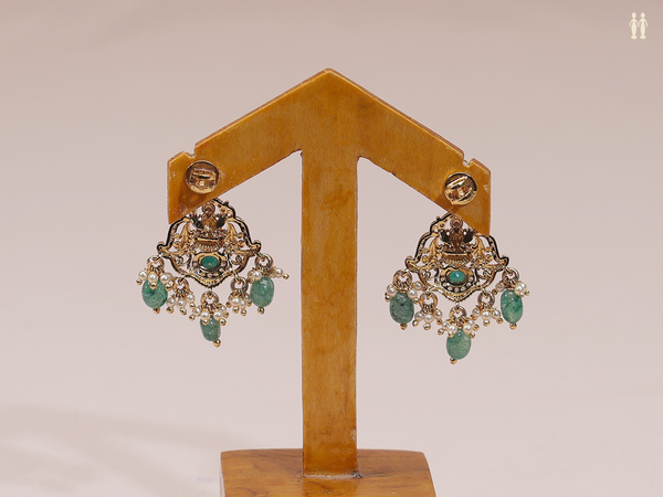 Antique Design With Beads Gold Plated Pure Silver Earrings
