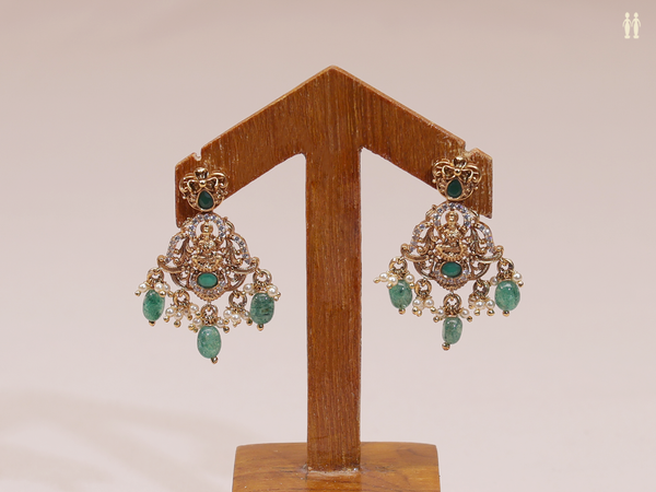 Antique Design With Beads Gold Plated Pure Silver Earrings