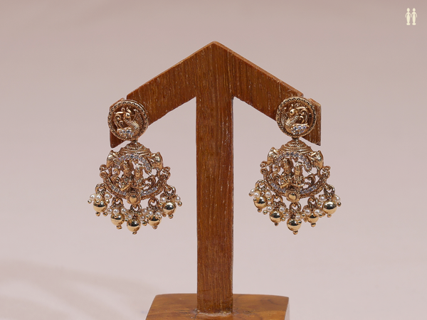 Antique Design With Crystal Stone Gold Plated Silver Earrings