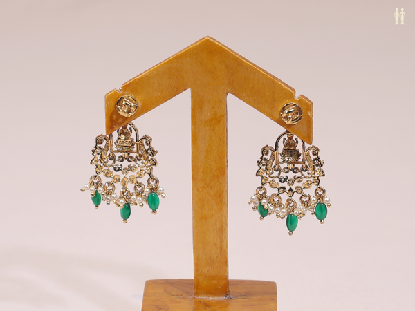 Crystal Stone With Beads Gold Plated Pure Silver Earrings