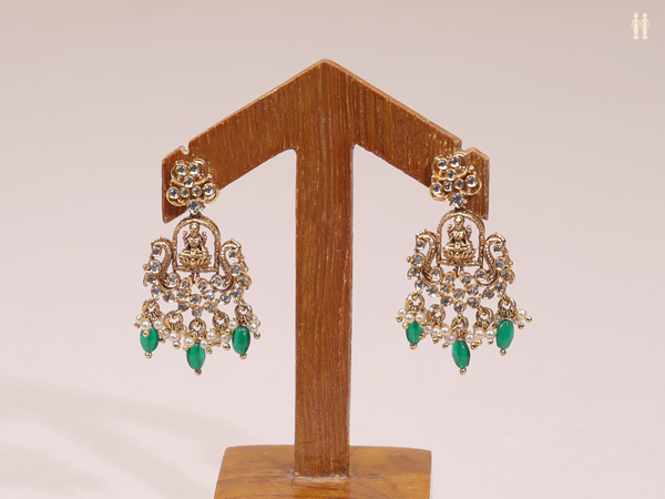 Crystal Stone With Beads Gold Plated Pure Silver Earrings