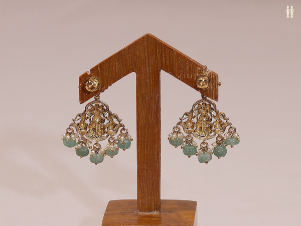 Antique Design With Beads Gold Plated Pure Silver Earrings
