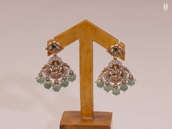 Antique Design With Beads Gold Plated Pure Silver Earrings