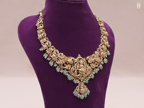 Antique Design With Beads Gold Plated Pure Silver Necklace
