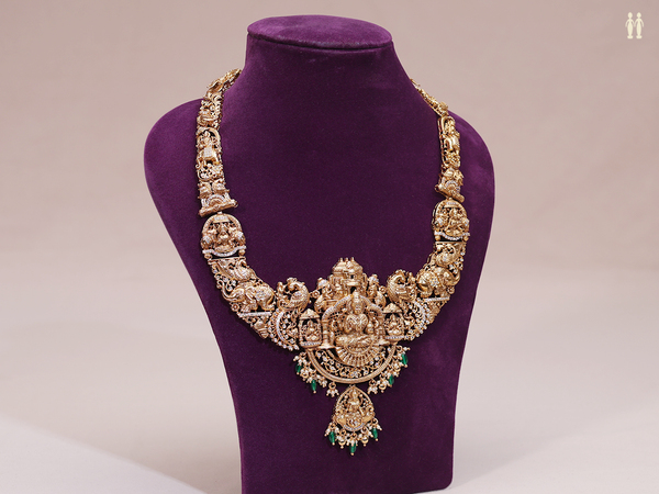 Antique Design With Beads Gold Plated Pure Silver Necklace