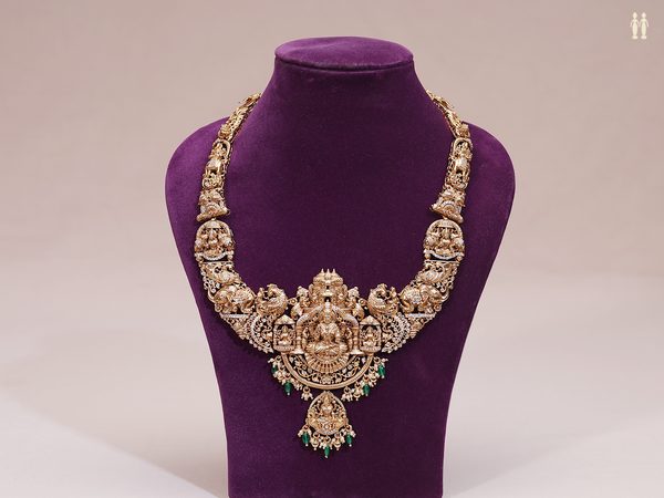 Antique Design With Beads Gold Plated Pure Silver Necklace