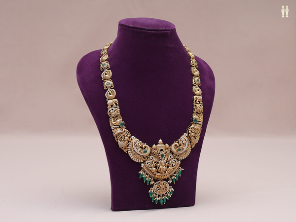 Antique Design Green And Crystal Stone Pure Silver Necklace