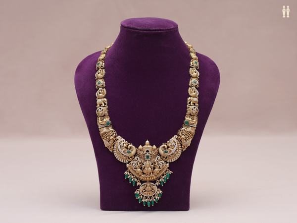 Antique Design Green And Crystal Stone Pure Silver Necklace