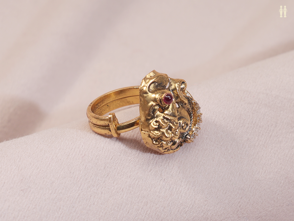 Antique Design Gold Plated Pure Silver Adjustable Ring