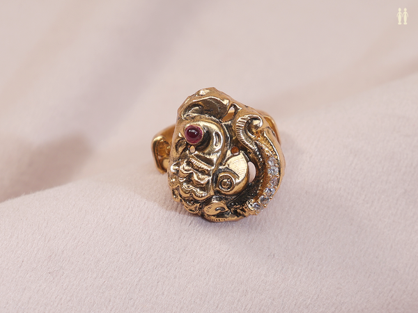Antique Design Gold Plated Pure Silver Adjustable Ring