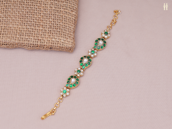 Emerald And Crystal Stone Gold Plated Pure Silver Bracelet