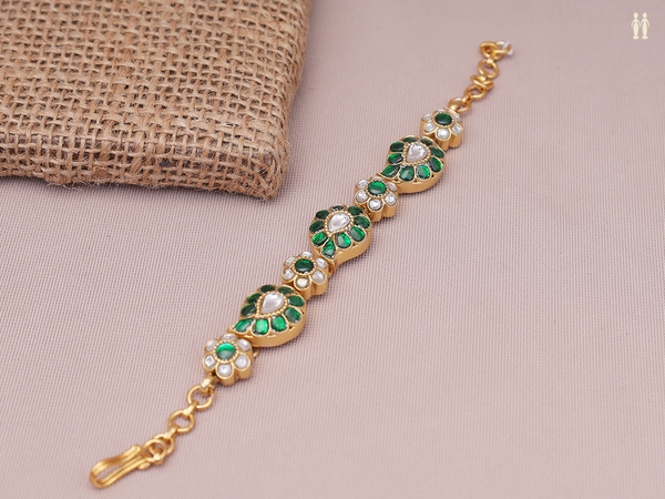 Emerald And Crystal Stone Gold Plated Pure Silver Bracelet