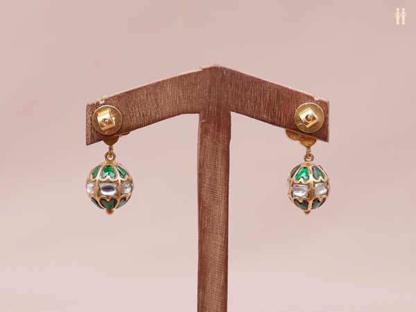 Crystal And Green Stone Gold Plated Pure Silver Earrings