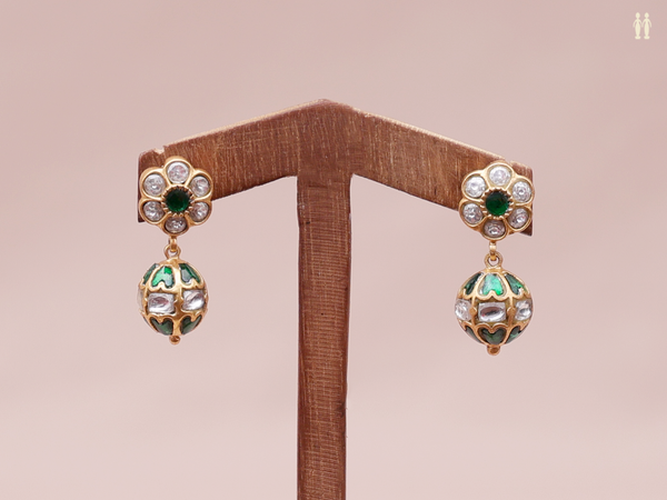Crystal And Green Stone Gold Plated Pure Silver Earrings