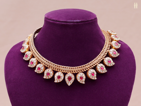 Paisley Design Gold Plated Double Side Pure Silver Necklace