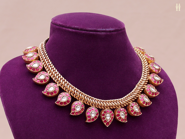 Paisley Design Gold Plated Double Side Pure Silver Necklace