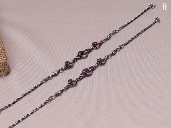 Pair Of Pink Kemp Stone Pure Silver Anklets