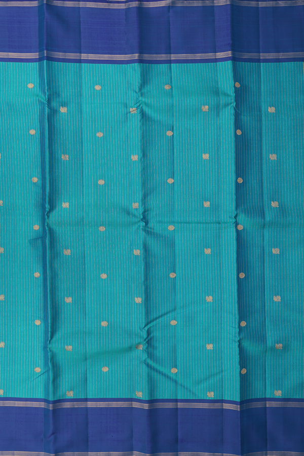 Kanchipuram Silk Saree In Peacock Blue With Stripes Design
