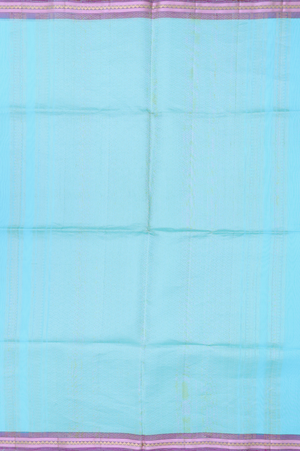 Linen Saree In Blue With Floral Design