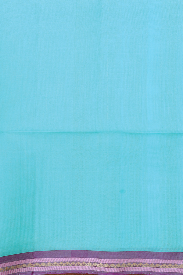 Linen Saree In Blue With Floral Design