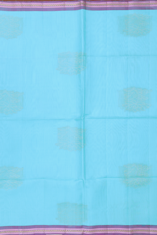 Linen Saree In Blue With Floral Design