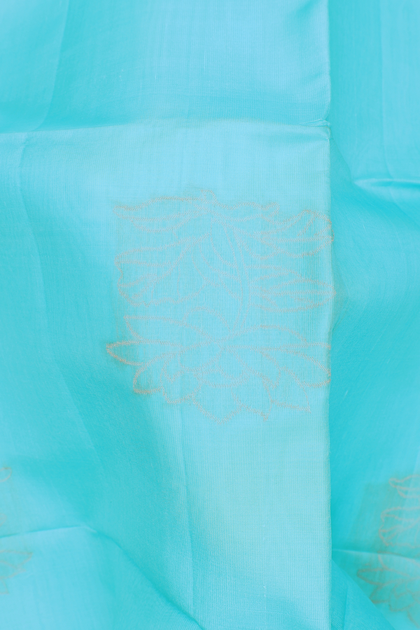 Linen Saree In Blue With Floral Design