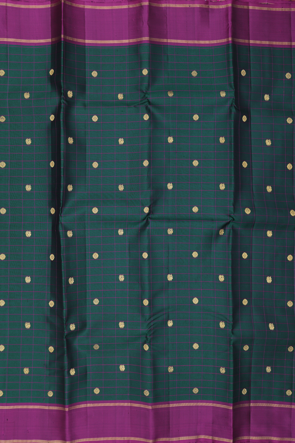 Kanchipuram Silk Saree In Dark Green With Checks Design