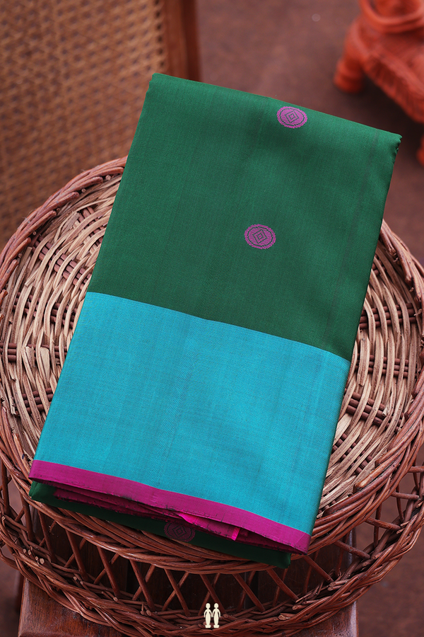 Kanchipuram Silk Saree In Forest Green With Threadwork Buttas