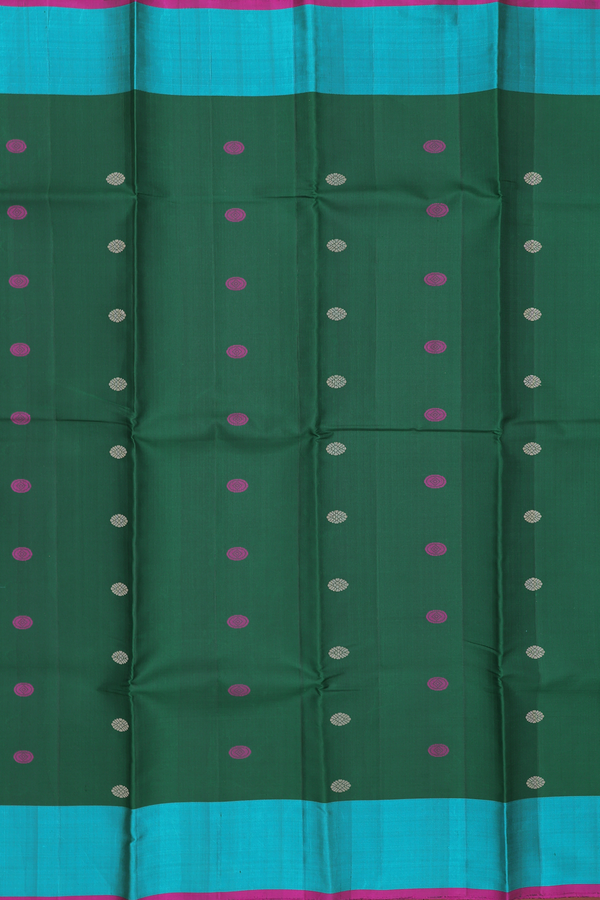 Kanchipuram Silk Saree In Forest Green With Threadwork Buttas