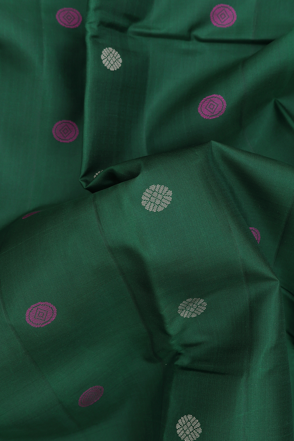 Kanchipuram Silk Saree In Forest Green With Threadwork Buttas