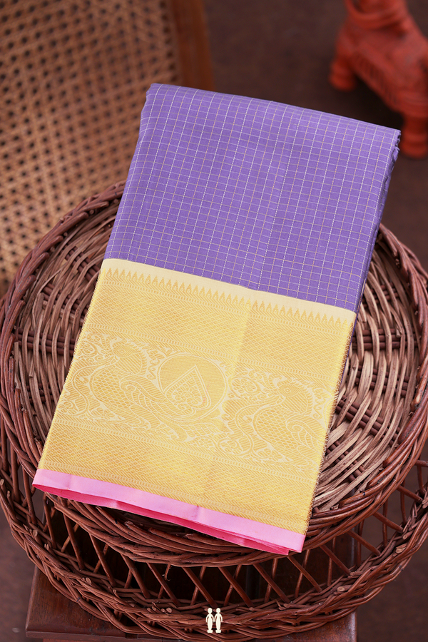 Kanchipuram Silk Saree In Bluish Purple With Checks Design