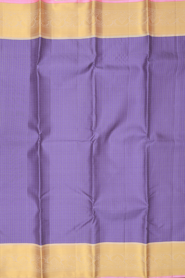 Kanchipuram Silk Saree In Bluish Purple With Checks Design