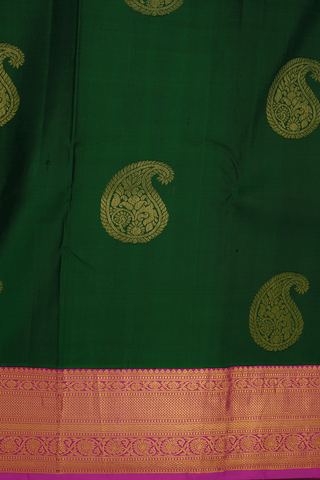 Paisley Zari Motifs Emerald Green Kanchipuram Silk Saree